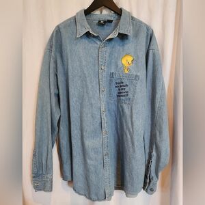 Warner Bros Studio Store Denim Shirt with Tweety Embroidery XXL